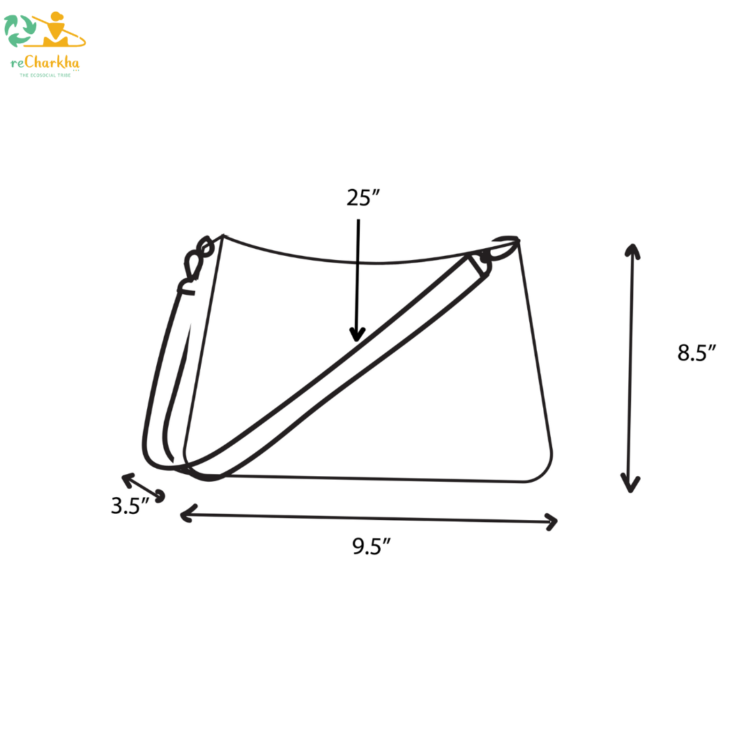 Baguette Bag Golden & Black Bling recharkha Upcycled Handwoven presentation