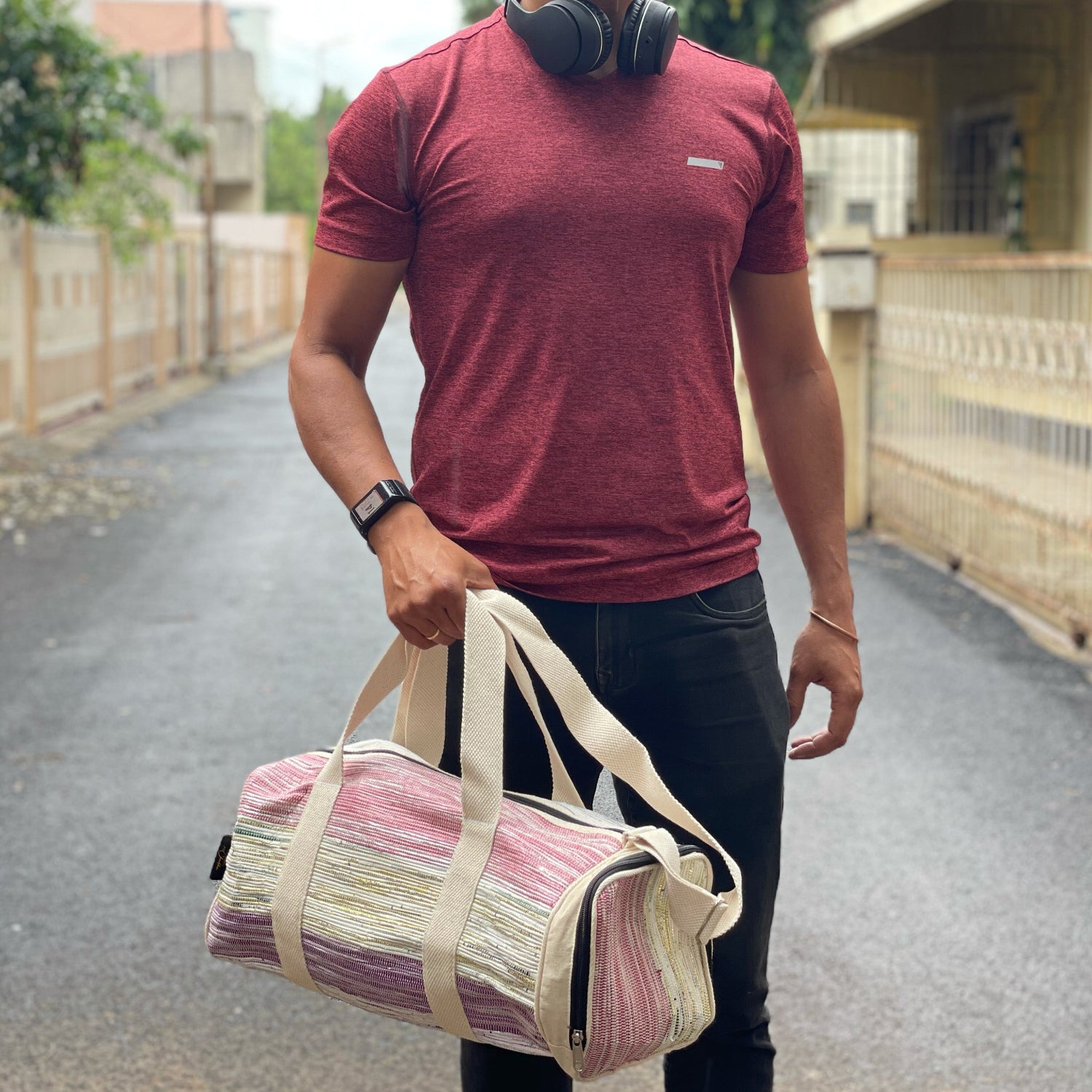 Upcycled Handcrafted Gym Duffle Weekender Bag (GDB0426-013)