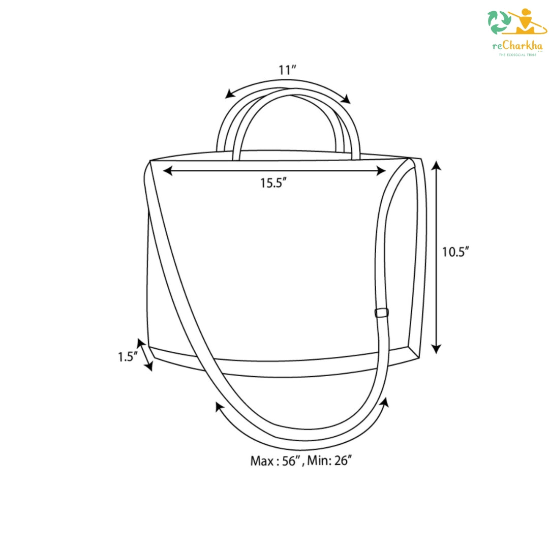 reCharkha Upcycled Handwoven Recycle Livelihoods Handcraft 16 Inch Laptop Sleeve /Office & College Ethically Tribal Made in India Pune Warli Tribe Handloom Refash Trash Fash Waste EcoSocial Upcyclers Conscious Fashion Upcycled slow Trending Swadeshi Weave Textile