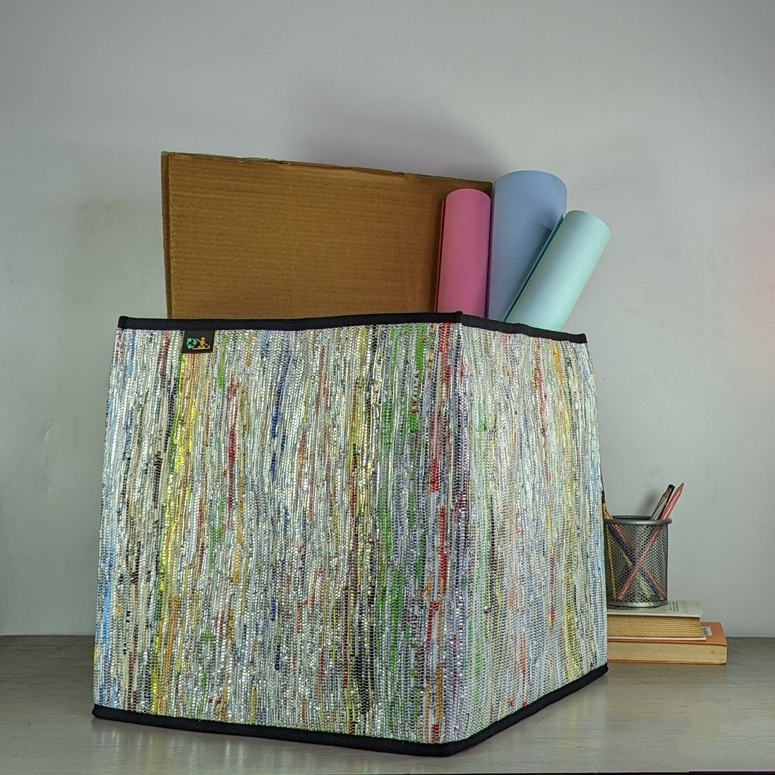 Multicolored Lays Plastic Wrappers Upcycled Handwoven Collapsible Storage Basket Big (CSBB0324-103)