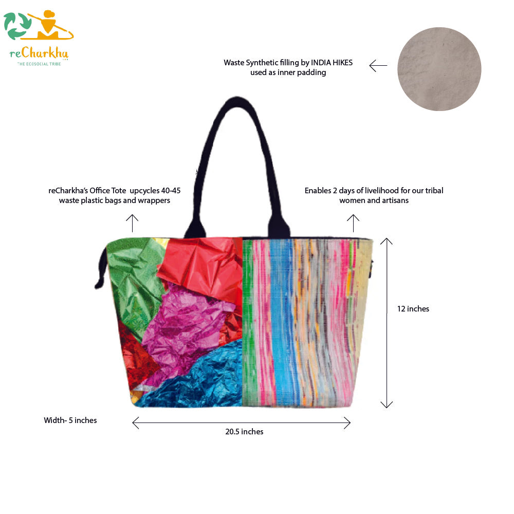 Blue Bands with Black Tower Pattern Upcycled Handwoven Designer Office Tote (OTD0225-009) PS_W