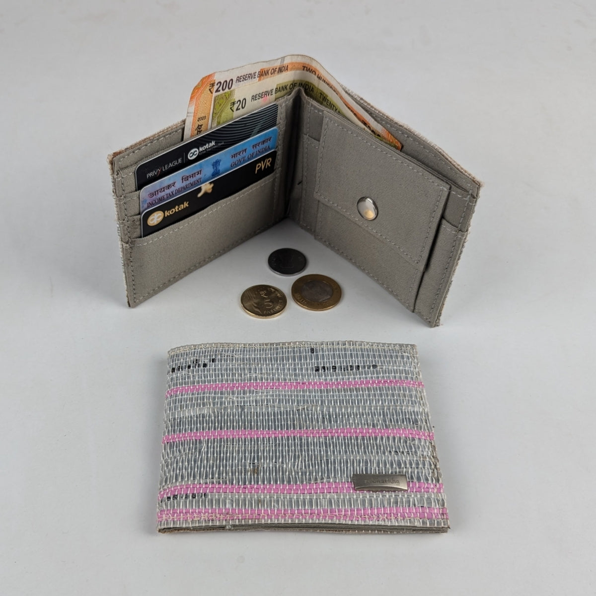 Pink White Striped Upcycled Handcrafted Wallet (W0225-005) PS_W