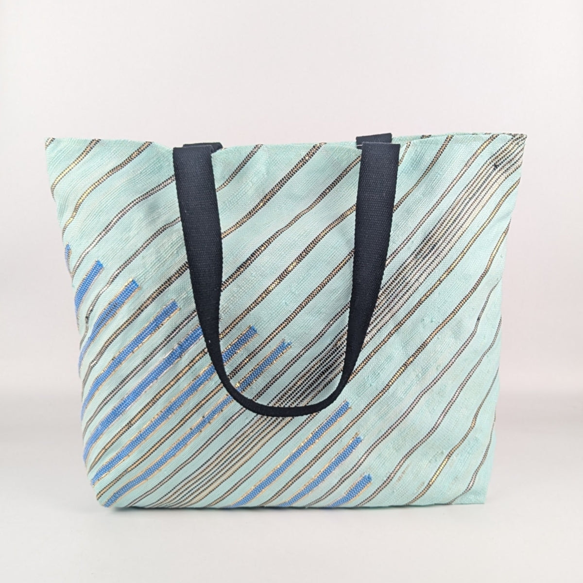 Shimmery Golden Black Green Blue Upcycled Handwoven Designer Beach Bag (BBD0125-005) PS_W