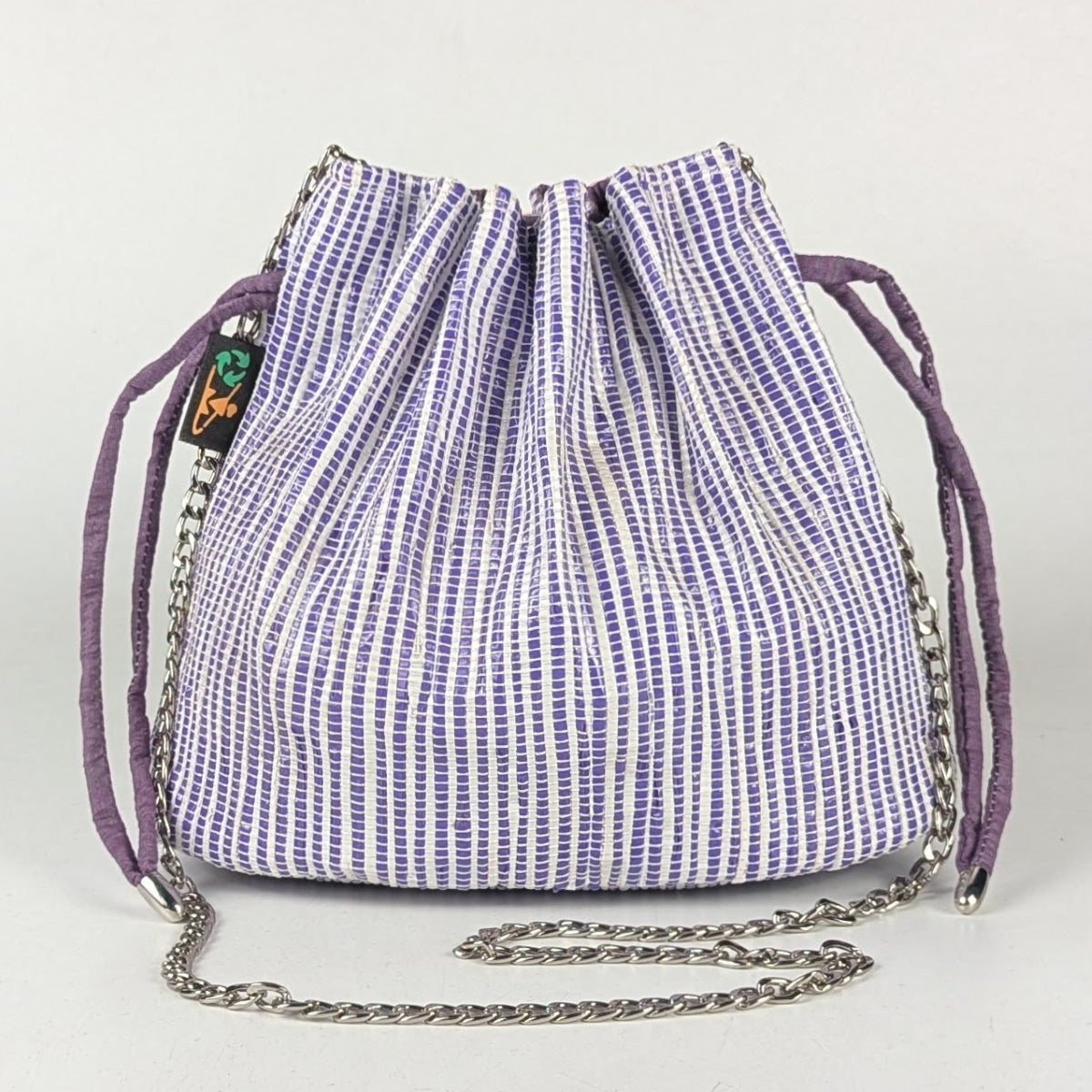 Shimmery Silver Purple Striped Upcycled Handwoven Potli Sling (PS1224-008) PS_W