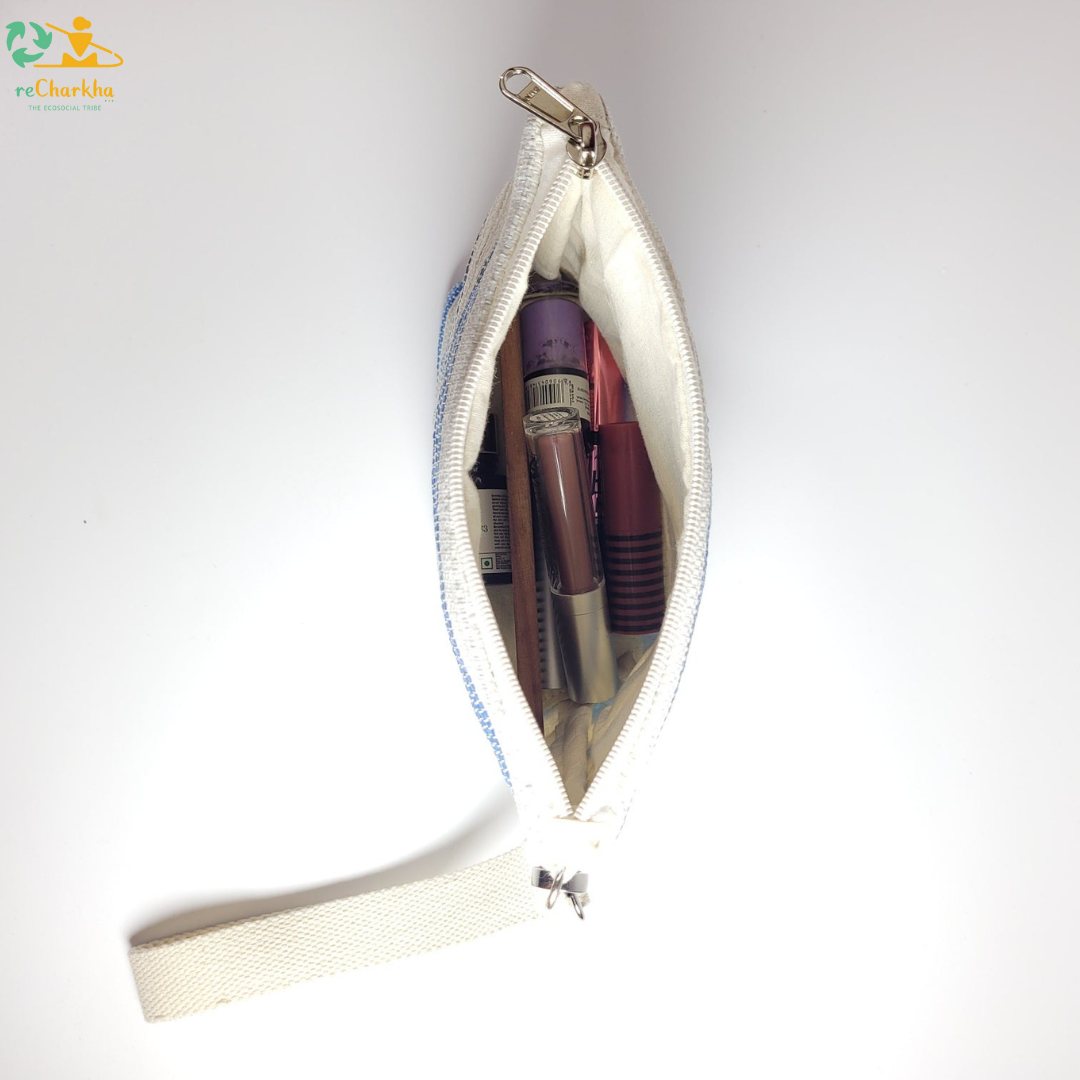 reCharkha Upcycled Handwoven Golden and White Wrist Bag