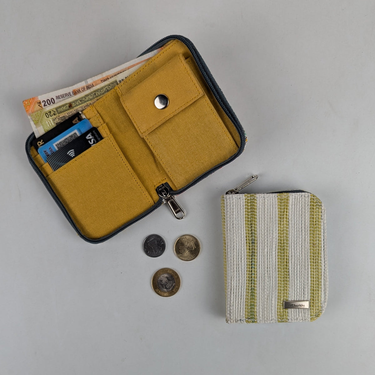 White with Yellow Stripes Upcycled Handwoven D Wallet (DW0225-029) PS_W