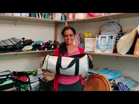 RECRAFTED - Amazon Wrappers with Golden Thin Striped Gym Duffle Weekender Bag (RGDB0624-001) PS_W
