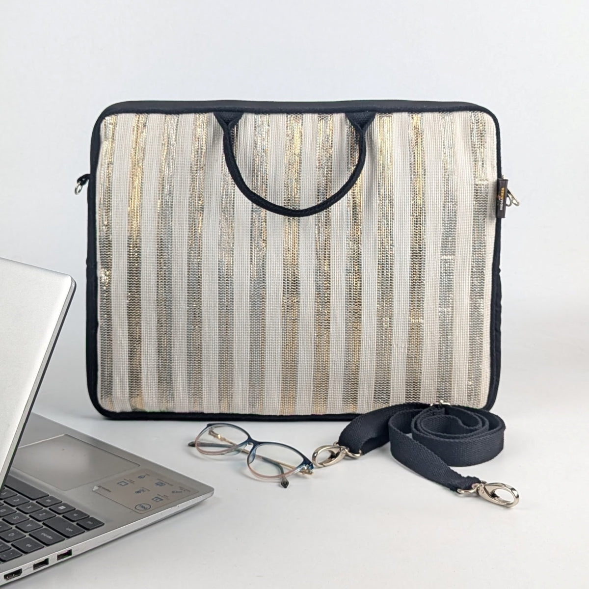 reCharkha X India Hikes Gold and White Stripes Laptop Sleeve 16 inch (LSB160624-004) PS_W