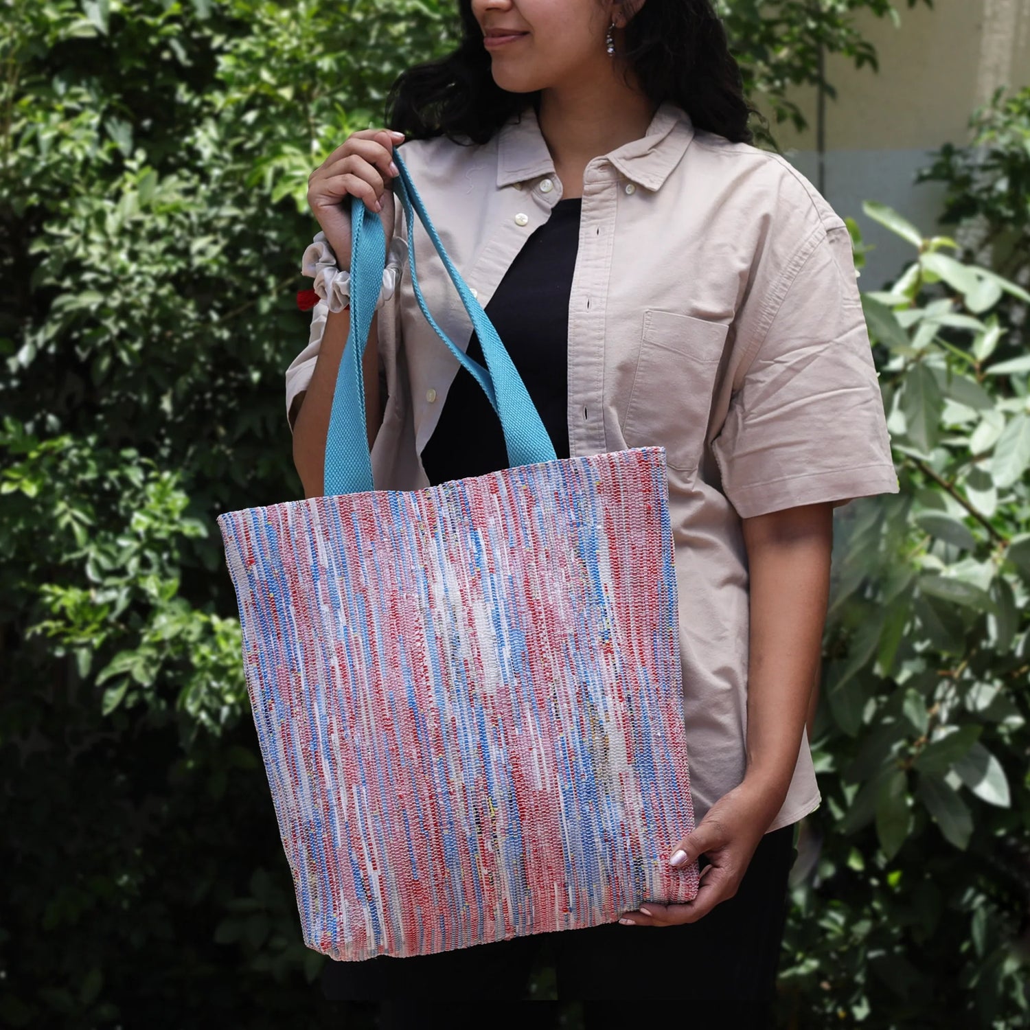 recharkha upcycled handwoven Shop N Go Tote bag made in India on Handloom and charkha