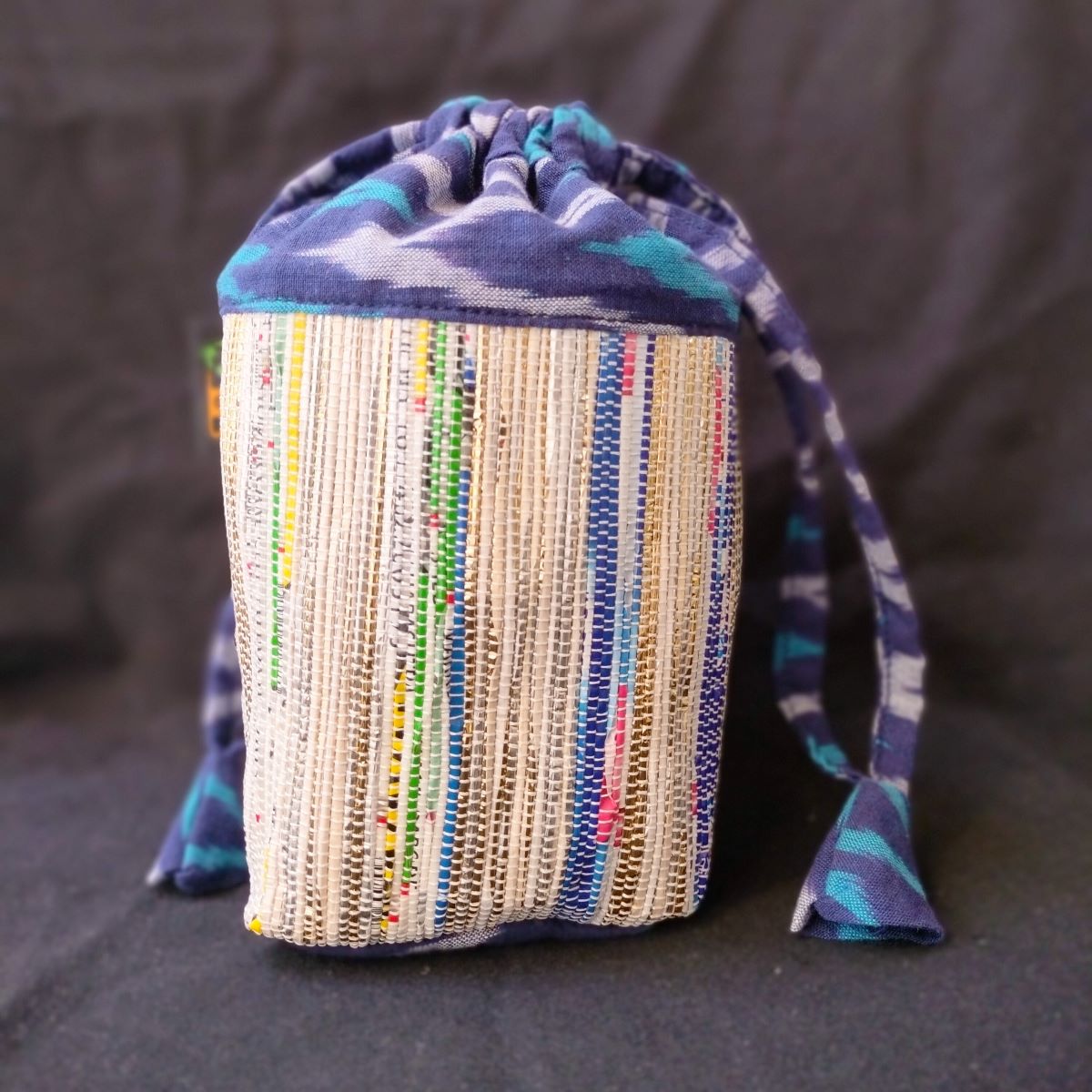 Gold and Blue Stripes Blue Ikat Potli Bag (P0124-112) MS_W