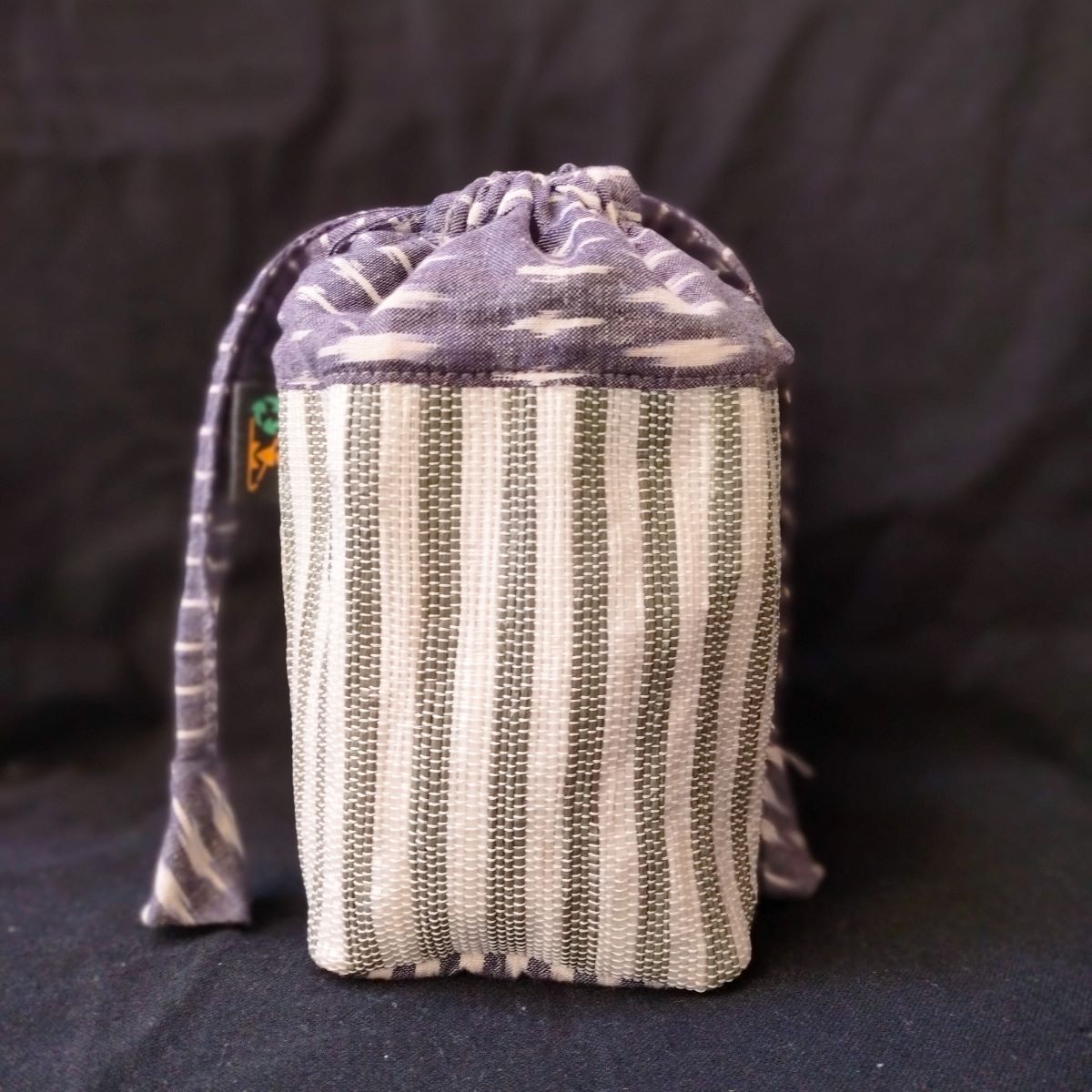 White and Gray Stripes with Gray Ikat Potli Bag (P0124-102) MS_W