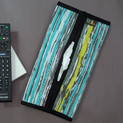 Amazon Wrappers Black White Yellow Green Striped Upcycled Handwoven Tissue Holder (TH0724-005) PS_W