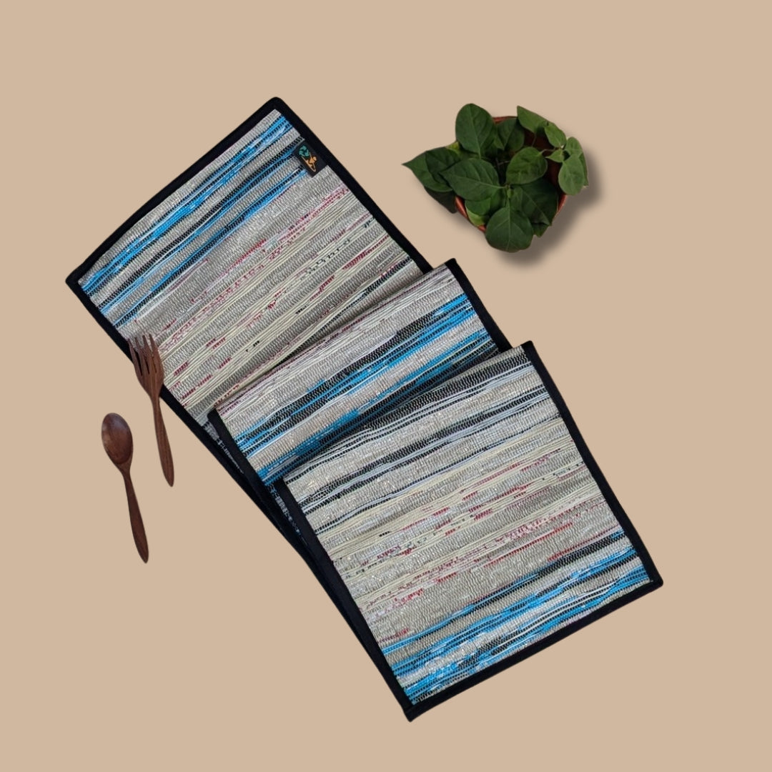 Blue Multicolored Upcycled Handwoven Table Runner (TR1224-013) PS_W 