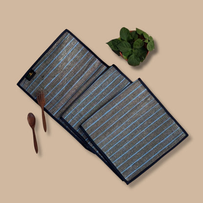 Brown Blue Cassette Tape Upcycled Handwoven Table Runner (TR1224-002) PS_W