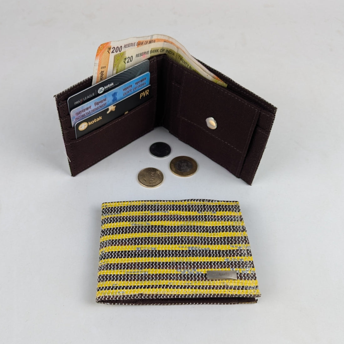 Cassette Tape Brown and Yellow Upcycled Handwoven Wallet (W0724-017) PS_W