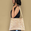 Golden and Red White Striped Waste Plastic Wrappers Upcycled Handwoven Trapeze Tote (TT0524-001) PS_W