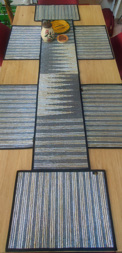 Pink Silver Striped Upcycled Handwoven Table Runner (TR1224-004) PS_W