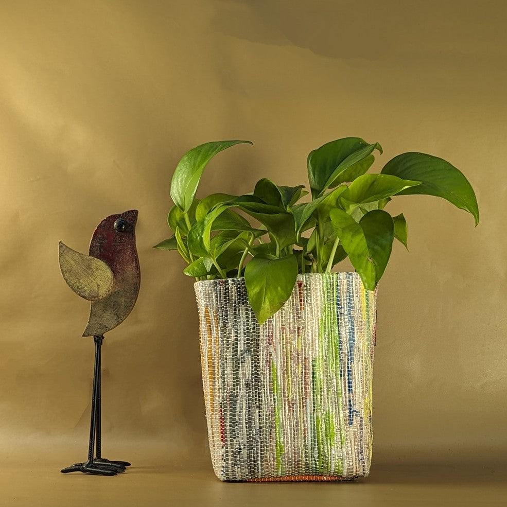 Multicolored Handwoven Upcycled Small Grow Pot (GPS0524-002) PS_W
