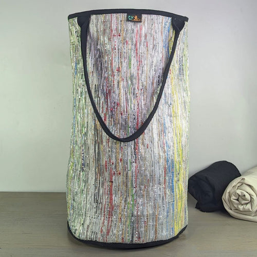 Multicolored Shimmery Waste Plastic Wrappers Upcycled Handwoven Laundry Bag (LBG0424-006)