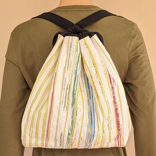 Multicolored Striped Waste Plastic Wrappers Upcycled Handwoven Light Backpack (NLBP0524-008) PS_W