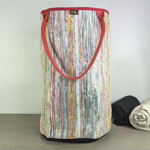 Multicolored Waste Plastic Wrappers Upcycled Handwoven Laundry Bag (LBG0424-001)