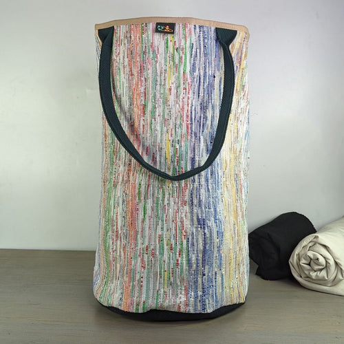 Multicolored Waste Plastic Wrappers Upcycled Handwoven Laundry Bag (LBG0424-009)