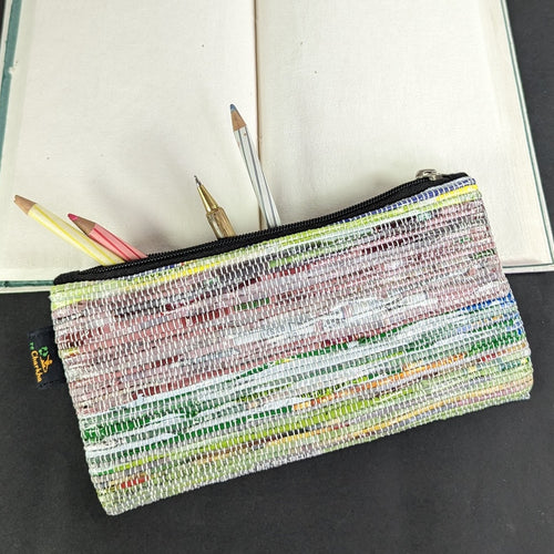 Multicolored Waste Plastic Wrappers Upcycled Handwoven Pencil Pouch (PP0524-006) PS_W