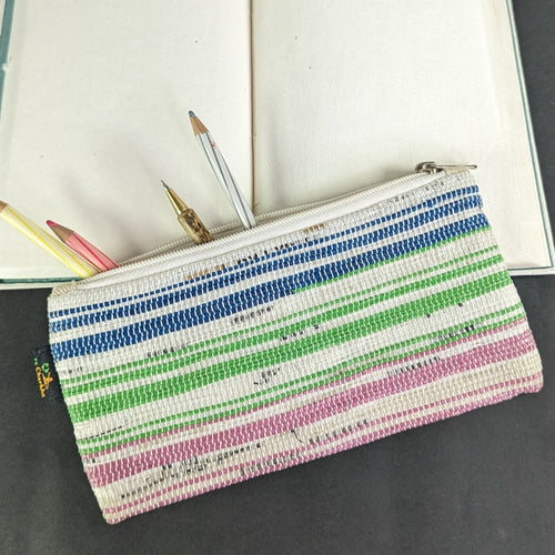 Multicolored Waste Plastic Wrappers Upcycled Handwoven Pencil Pouch (PP0524-007) PS_W