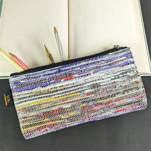 Multicolored Waste Plastic Wrappers Upcycled Handwoven Pencil Pouch (PP0524-008) PS_W