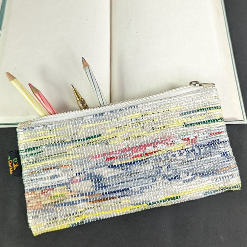 Multicolored Waste Plastic Wrappers Upcycled Handwoven Pencil Pouch (PP0524-012) PS_W