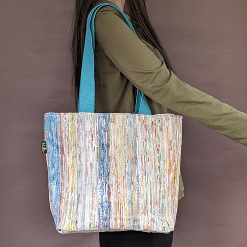 Multicolored Waste Plastic Wrappers Upcycled Handwoven Shopper Tote (ST0424-022)