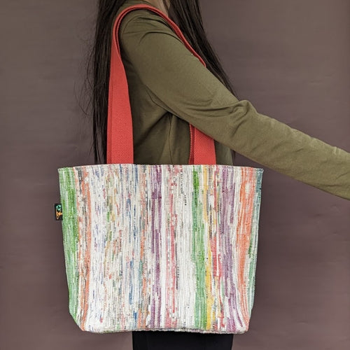 Multicolored Waste Plastic Wrappers Upcycled Handwoven Shopper Tote (ST0424-026)