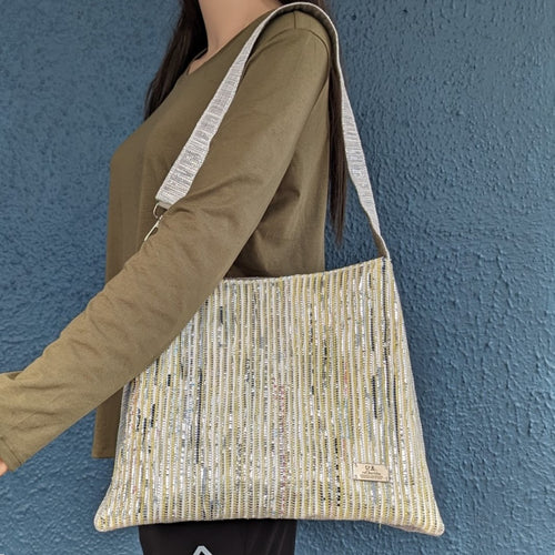 Multicolored Waste Plastic Wrappers Upcycled Handwoven Trapeze Tote (TT0424-003) PS_W
