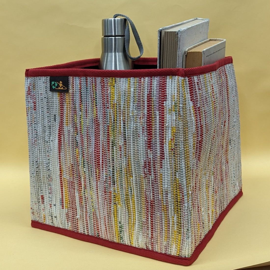 Multicolored Shimmery Upcycled Handwoven Collapsible Storage Basket Medium (CSBM0824-001) PS_W