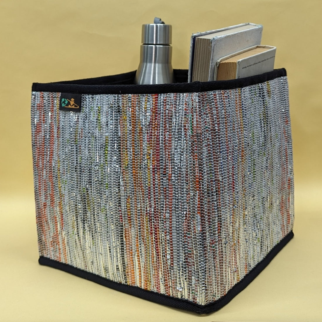 Multicolored Shimmery Upcycled Handwoven Collapsible Storage Basket Medium (CSBM0824-017) PS_W