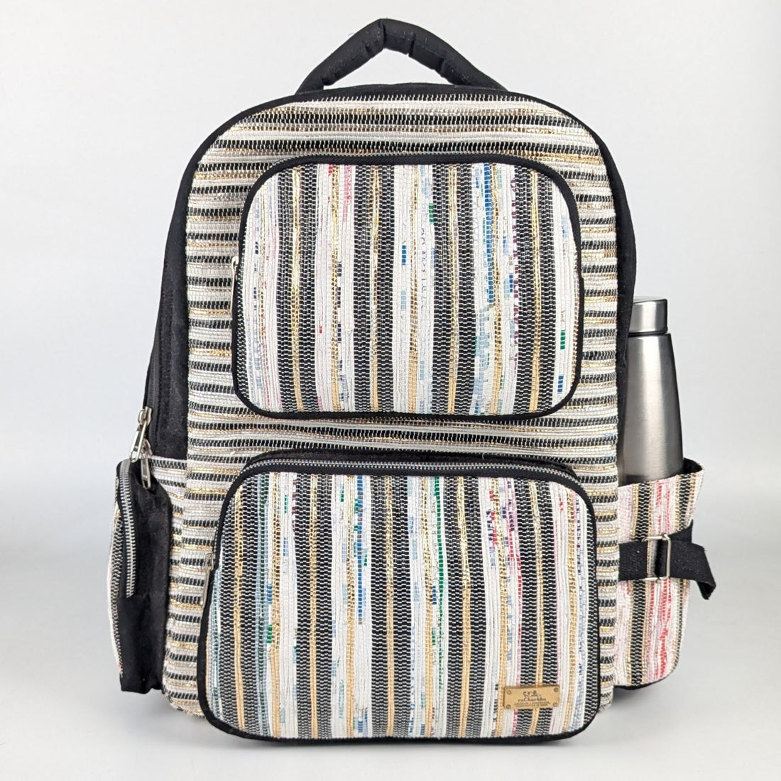 Multicolored Shimmery Upcycled Handwoven Commuter Backpack (CBP0624-004) PS_W