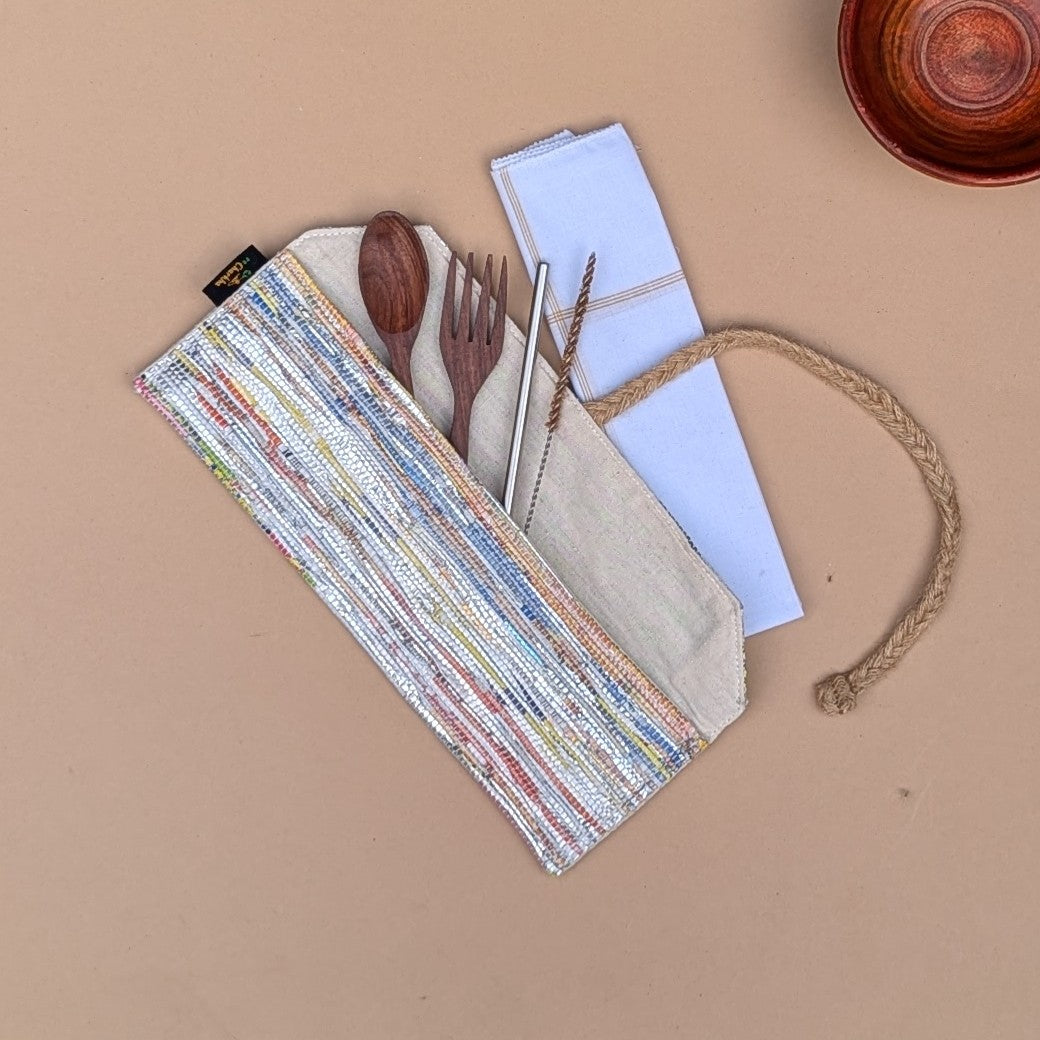 Multicolored Shimmery Upcycled Handwoven Cutlery Kit (CK1224-004) PS_W
