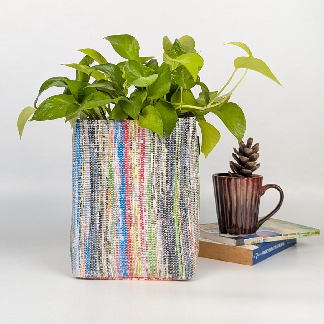Multicolored Shimmery Upcycled Handwoven Grow Pot Big (GPB1224-001)