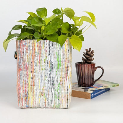 Multicolored Shimmery Upcycled Handwoven Grow Pot Big (GPB1224-008)
