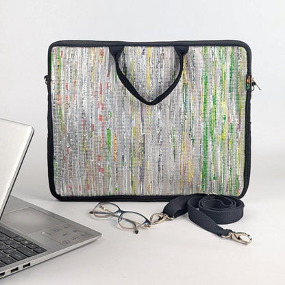 Multicolored Shimmery Upcycled Handwoven Laptop Sleeve 16 inch (LSB161124-009) PS_W