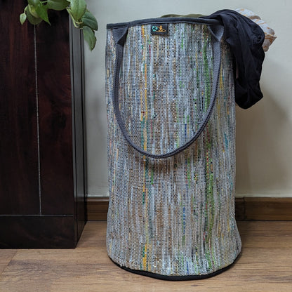 Multicolored Shimmery Upcycled Handwoven Laundry Bag (LBG0824-005) PS_W