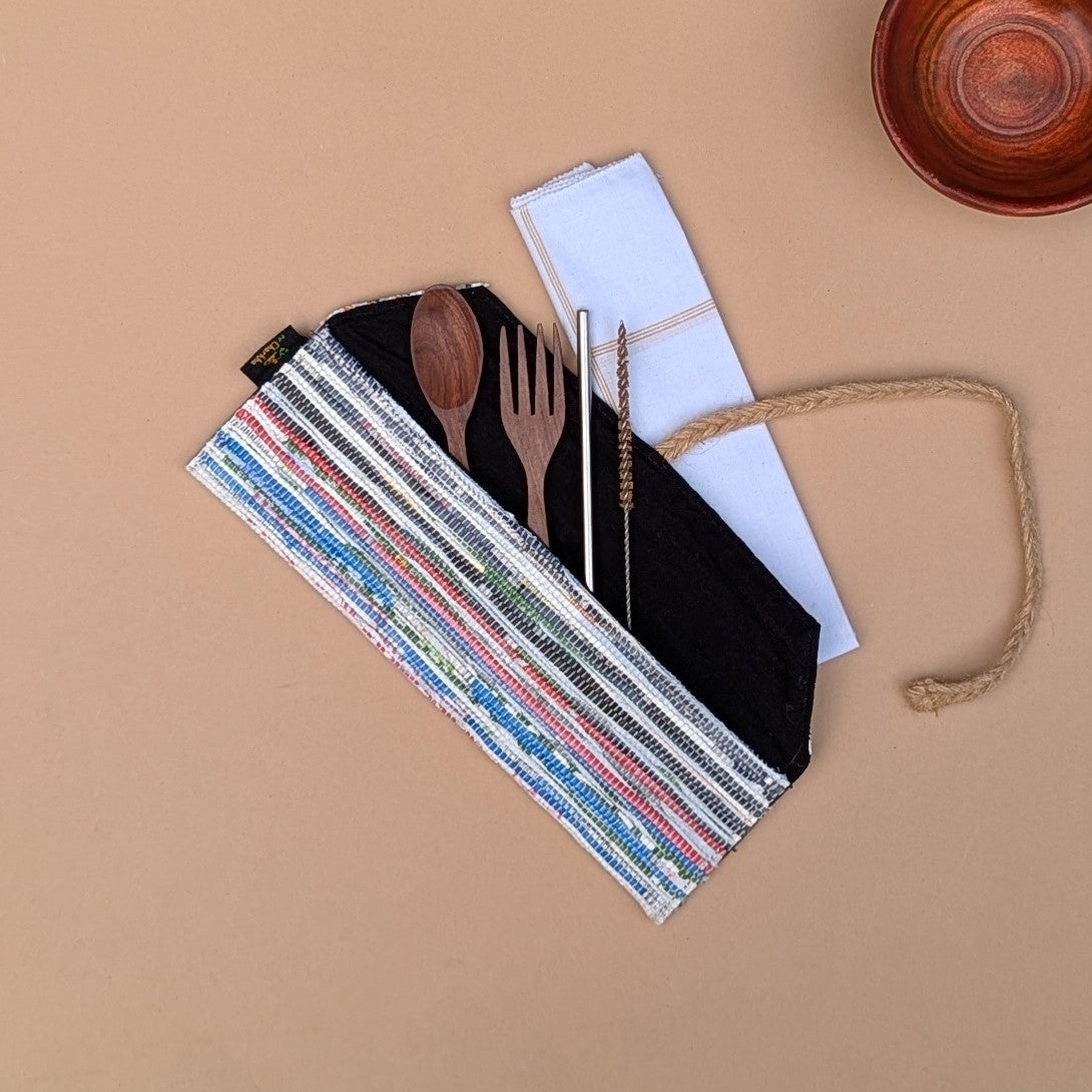 Multicolored Striped Upcycled Handwoven Cutlery Kit (CK1224-007) PS_W