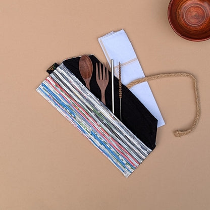 Multicolored Striped Upcycled Handwoven Cutlery Kit (CK1224-007) PS_W