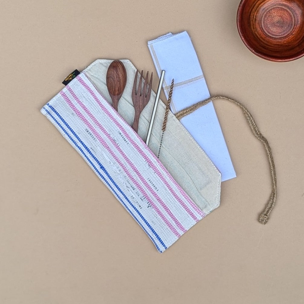 Multicolored Striped Upcycled Handwoven Cutlery Kit (CK1224-020) PS_W