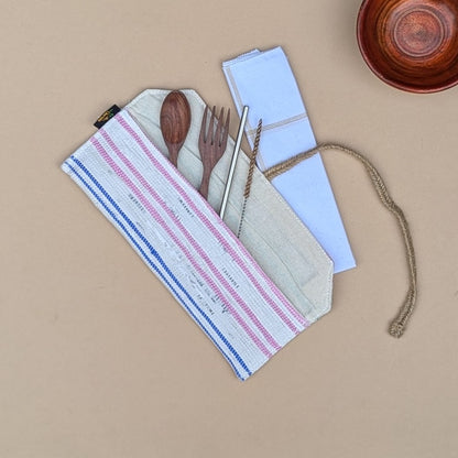 Multicolored Striped Upcycled Handwoven Cutlery Kit (CK1224-020) PS_W