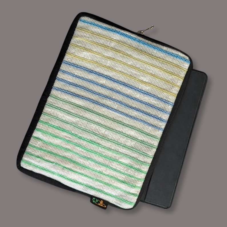 Multicolored Striped Upcycled Handwoven Tablet Sleeve (TS1224-014) PS_W