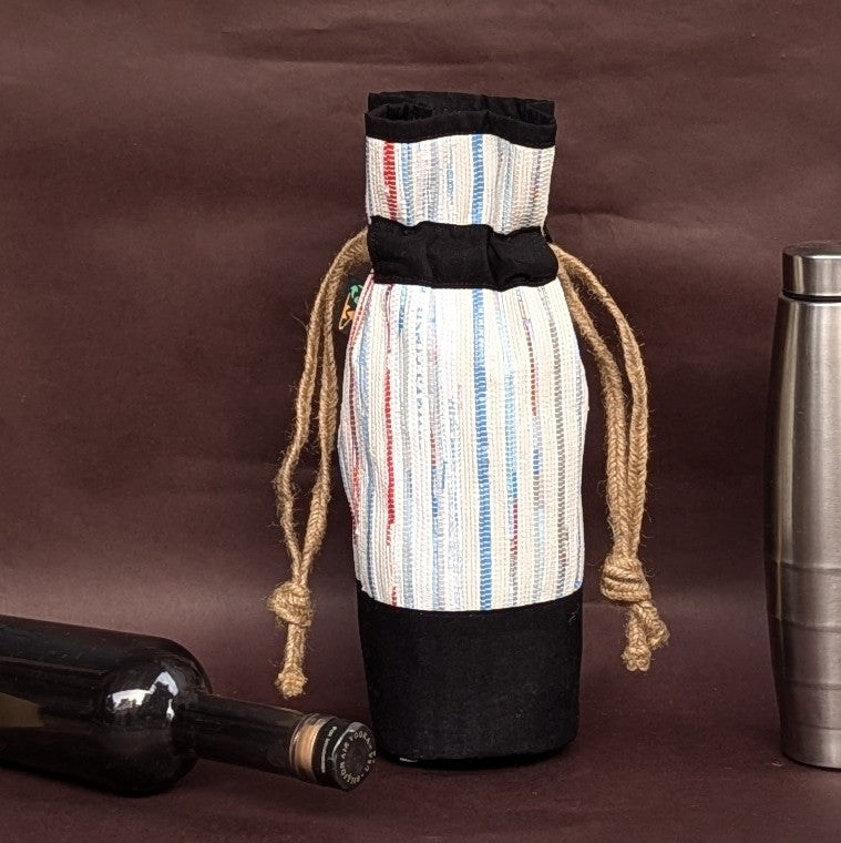 Multicolored Striped Upcycled Handwoven Wine Bottle Holder (WB1224-002) PS_W