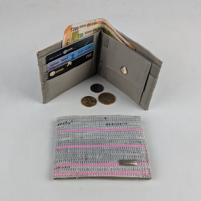 Pink White Striped Upcycled Handcrafted Wallet (W0225-005) PS_W