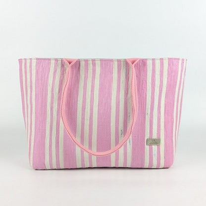 Pink and White Striped Upcycled Handwoven Office Tote (OT0824-010) PS_W