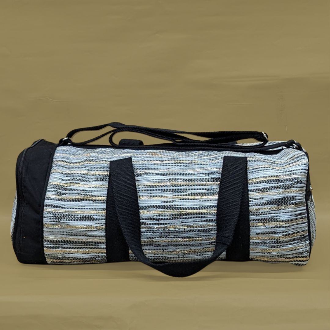 RECRAFTED - Amazon Wrappers with Golden Thin Striped Gym Duffle Weekender Bag RGDB0624-001